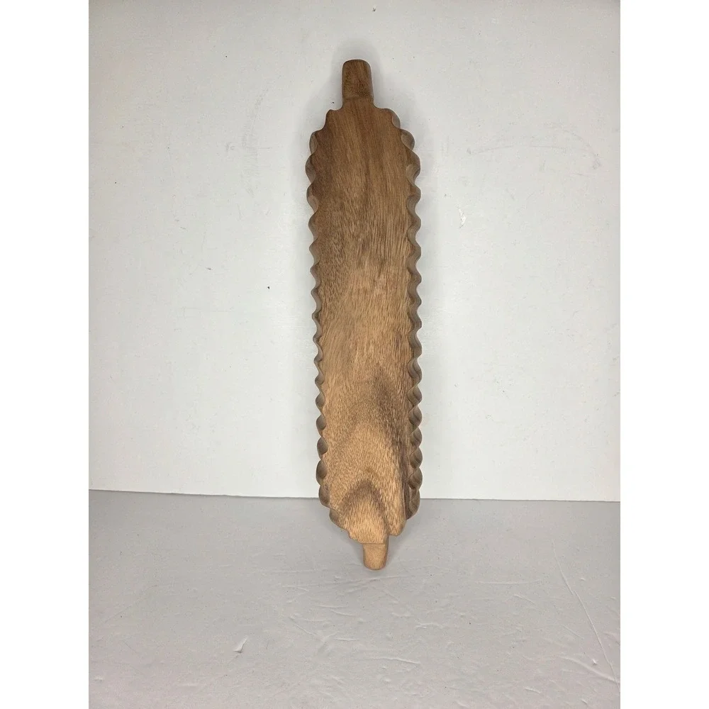 Vintage Hand Carved Scalloped Wood Dough Bowl Rustic Primitive Server Boho